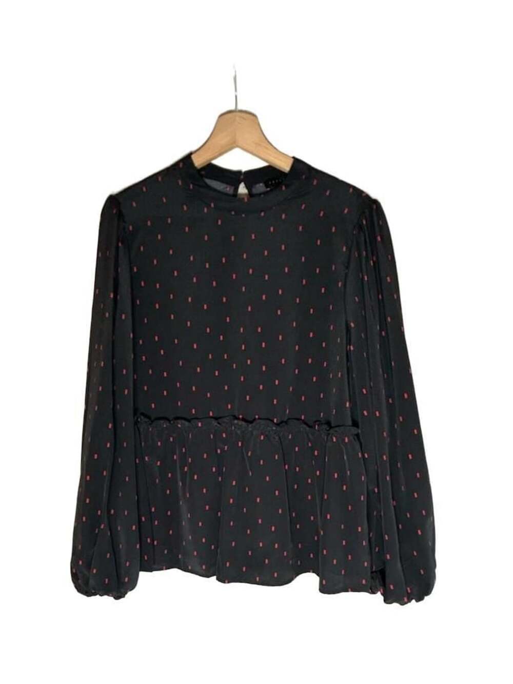 Sanctuary Blouse Size XL Black Red Dash Print Peplum Long Puff Sleeve